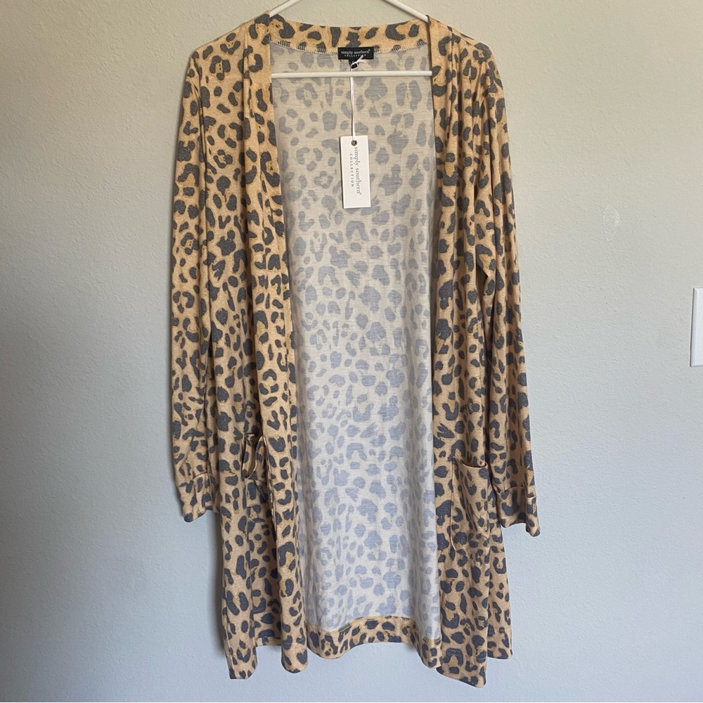 Simply Southern Leopard Animal Print Longline  Open Cardigan size L/XL NWT